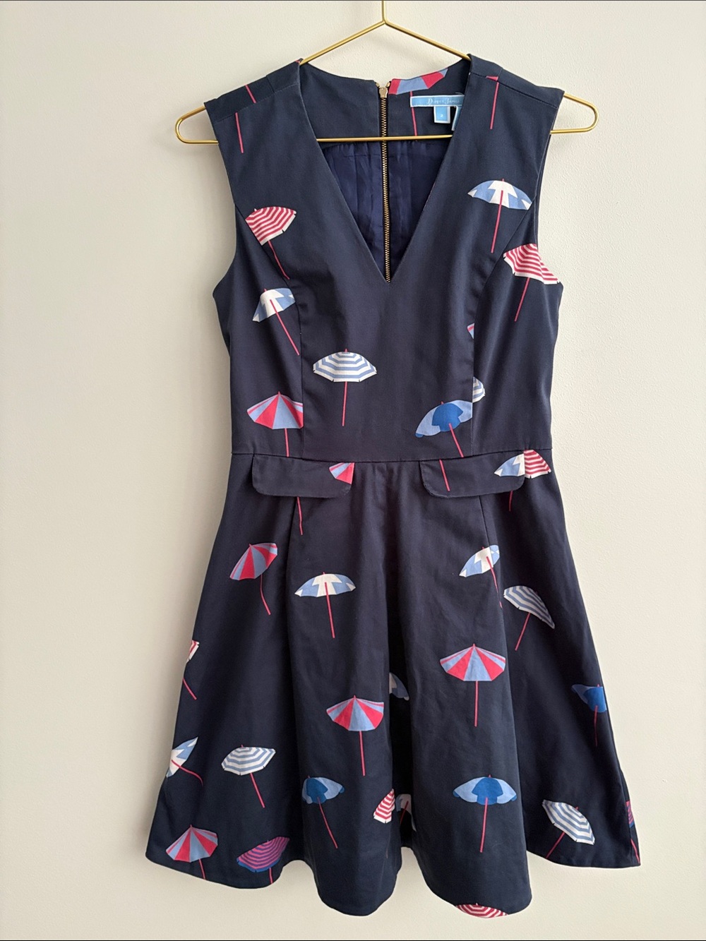 Draper James Fit and Flare Love Circle Dress in Navy Umbrella Print Zip Size 2